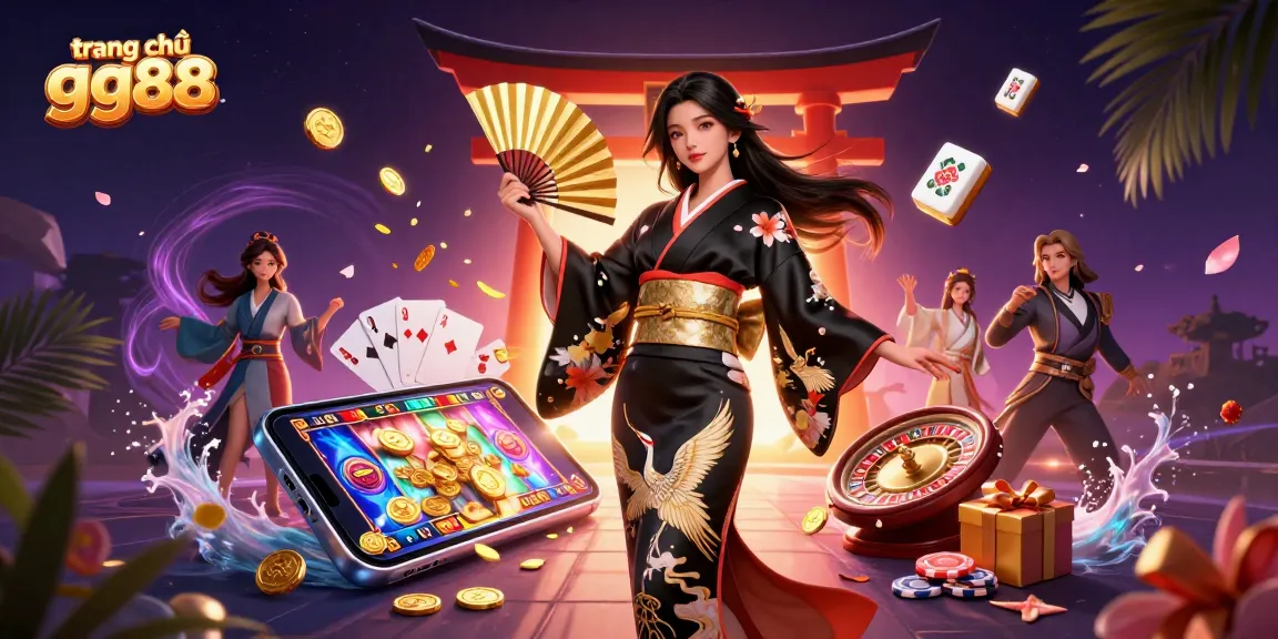 Experience thrilling entertainment at trang chủ gg88 with an elegant woman surrounded by dynamic casino elements.