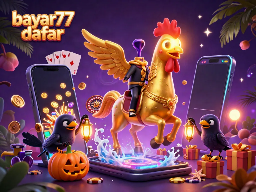 Experience seamless gameplay with Bayar77 daftar in a vibrant, enchanting casino scene.
