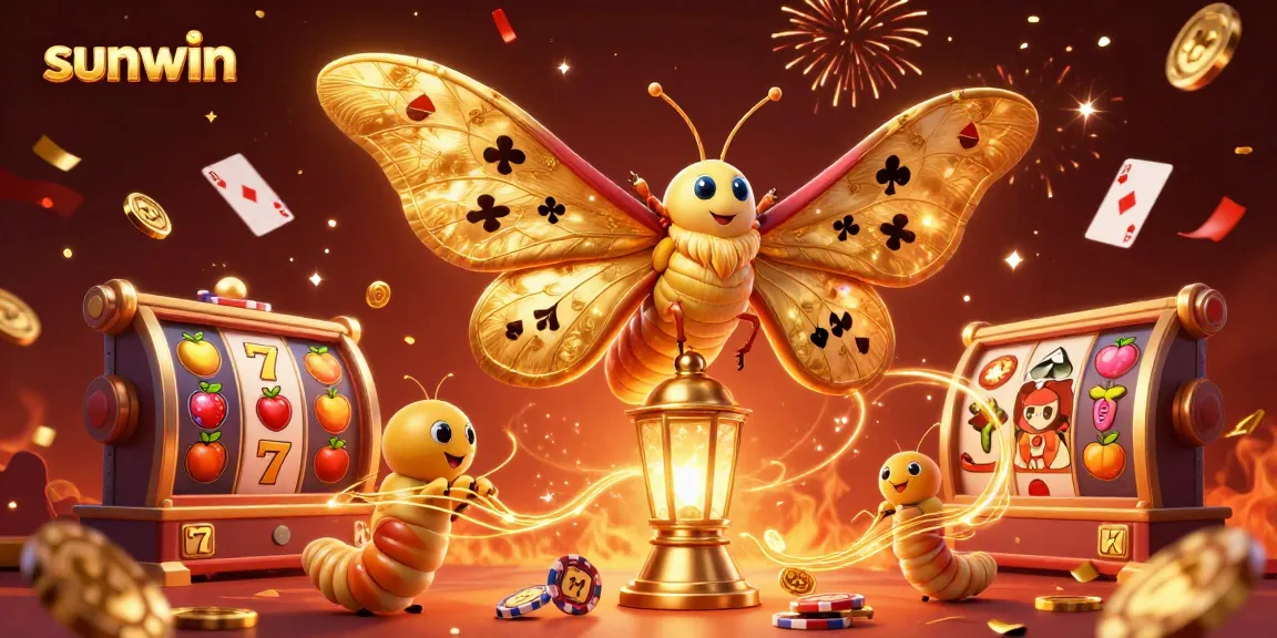 Spin the reels at Sunwin, featuring an animated atlas moth and festive casino elements.