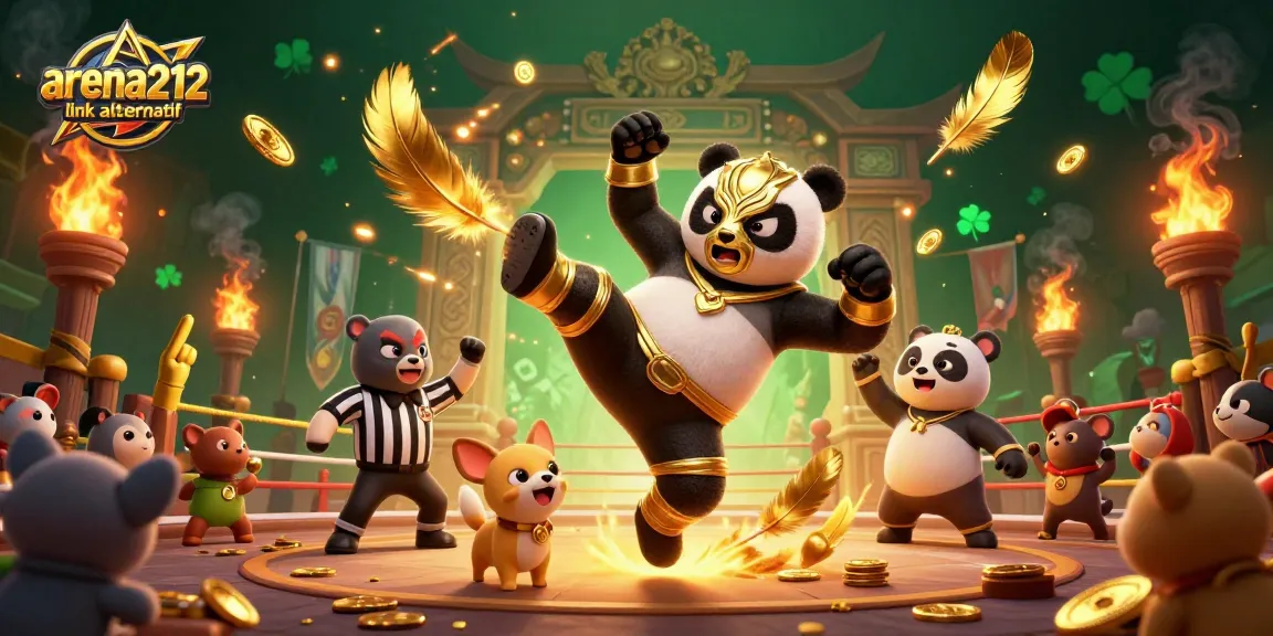 Gambarlah arena212 link alternatif dengan panda pegulat dan chihuahua wasit dalam pertarungan.