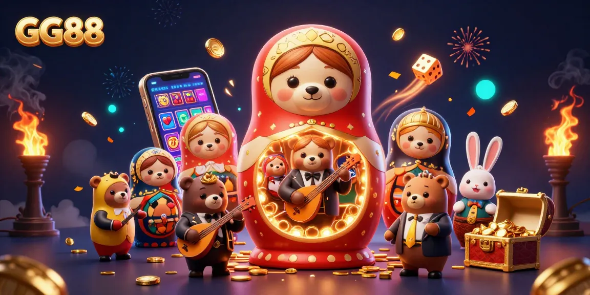 Experience the excitement of GG88 gaming with captivating 3D illustration of casino elements and characters.