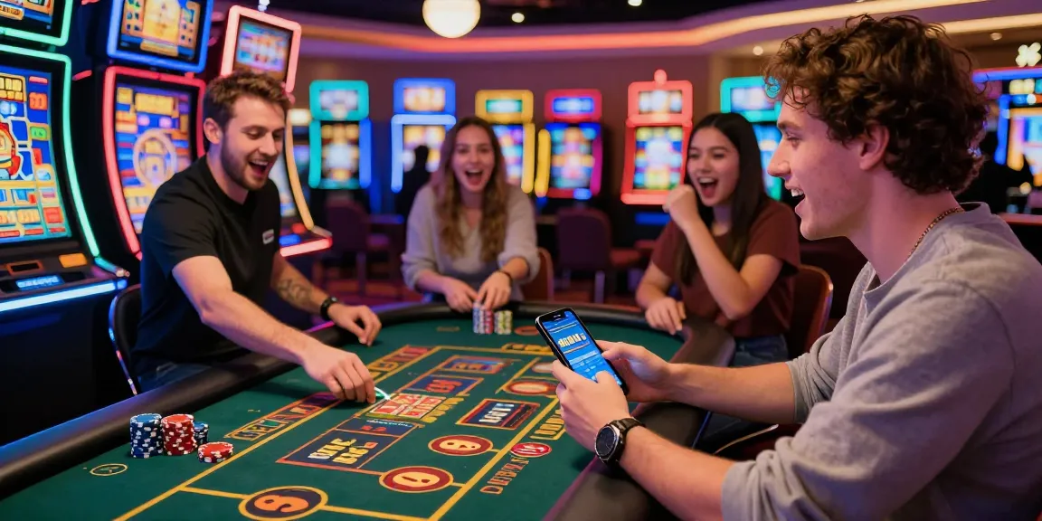 Excited player enjoying KO66 gaming experience at a lively casino table.