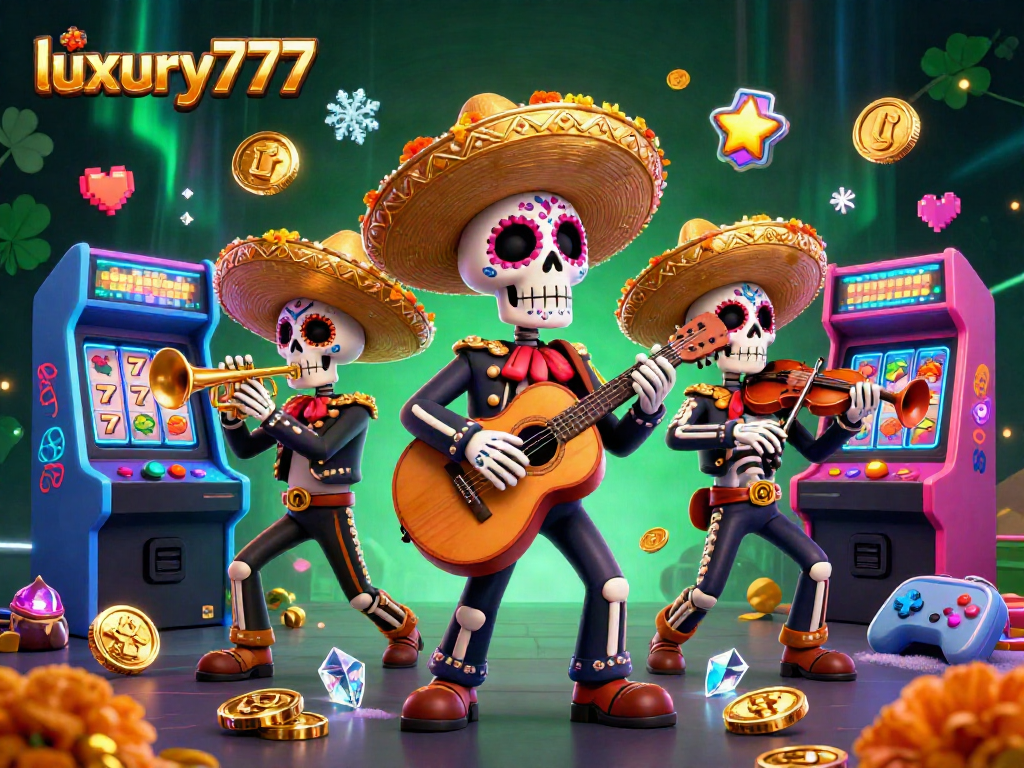 Menangkan permainan slot dengan luxury777, sambil menikmati pertunjukan mariachi yang meriah dan elemen kasino berwarna-warni.