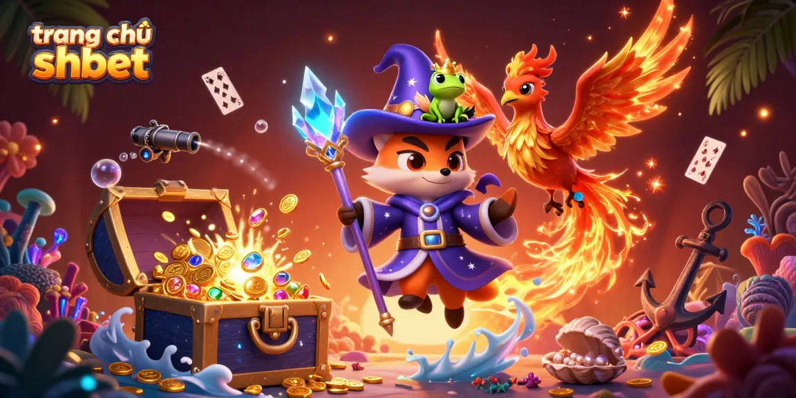 Engage with the vibrant world of trang chủ shbet amidst golden treasures and magical creatures in this immersive casino-themed illustration.