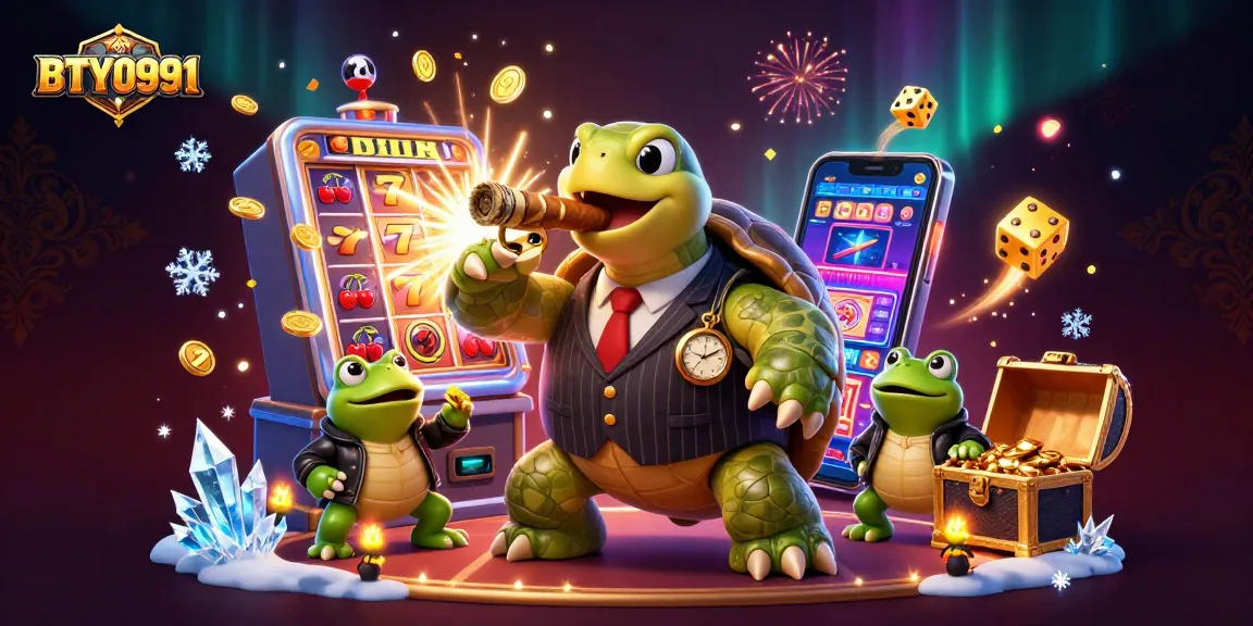 BTY0991 captures a vibrant casino scene with a snapping turtle mobster and bullfrog enforcers.