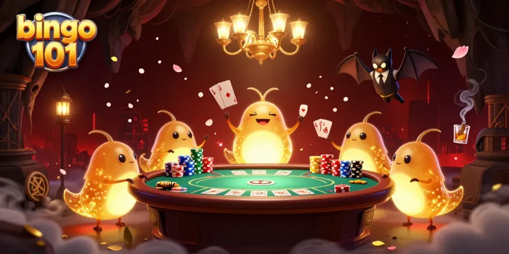Play exciting games on bingo 101 while enjoying a vibrant casino atmosphere filled with engaging characters.