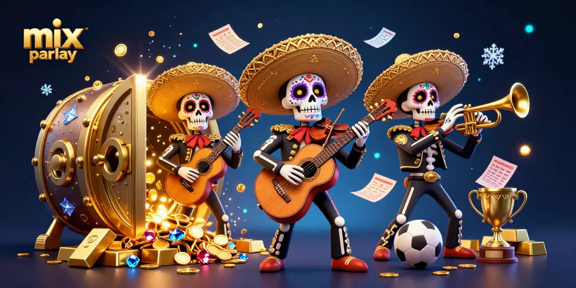 Experience the excitement of mix parlay betting with vibrant mariachi characters and luxury sports elements.
