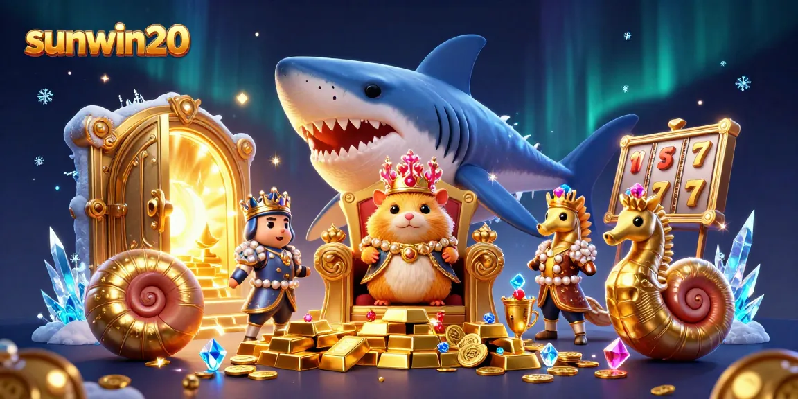 Experience thrilling wins at sunwin20 with 3D cartoon illustration of a hamster king and casino elements.