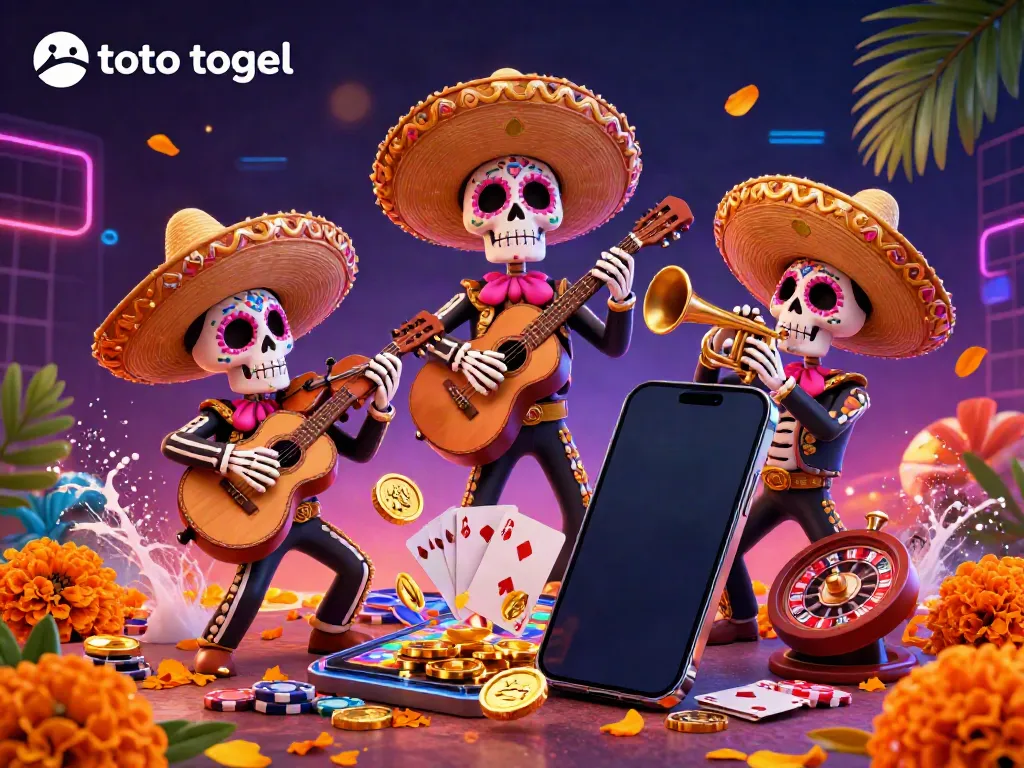 Engage in toto togel excitement with a vibrant scene featuring a mariachi band and dynamic gaming elements.
