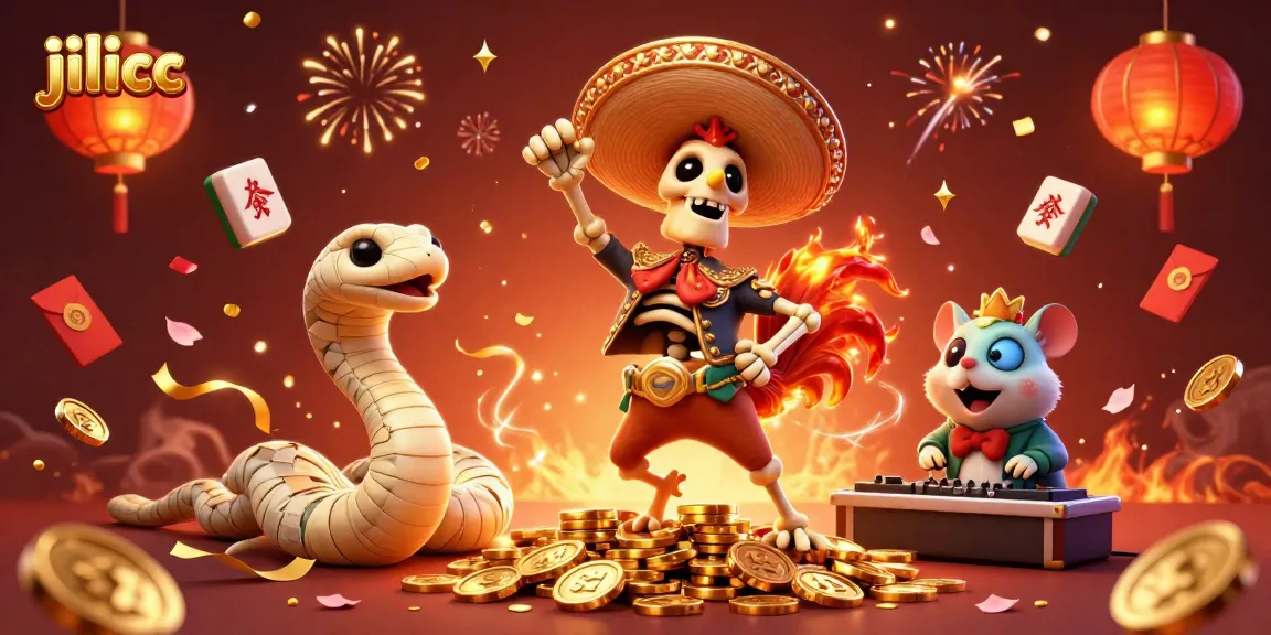 Experience exhilarating wins with jilicc at a vibrant online casino featuring festive characters and casino elements.