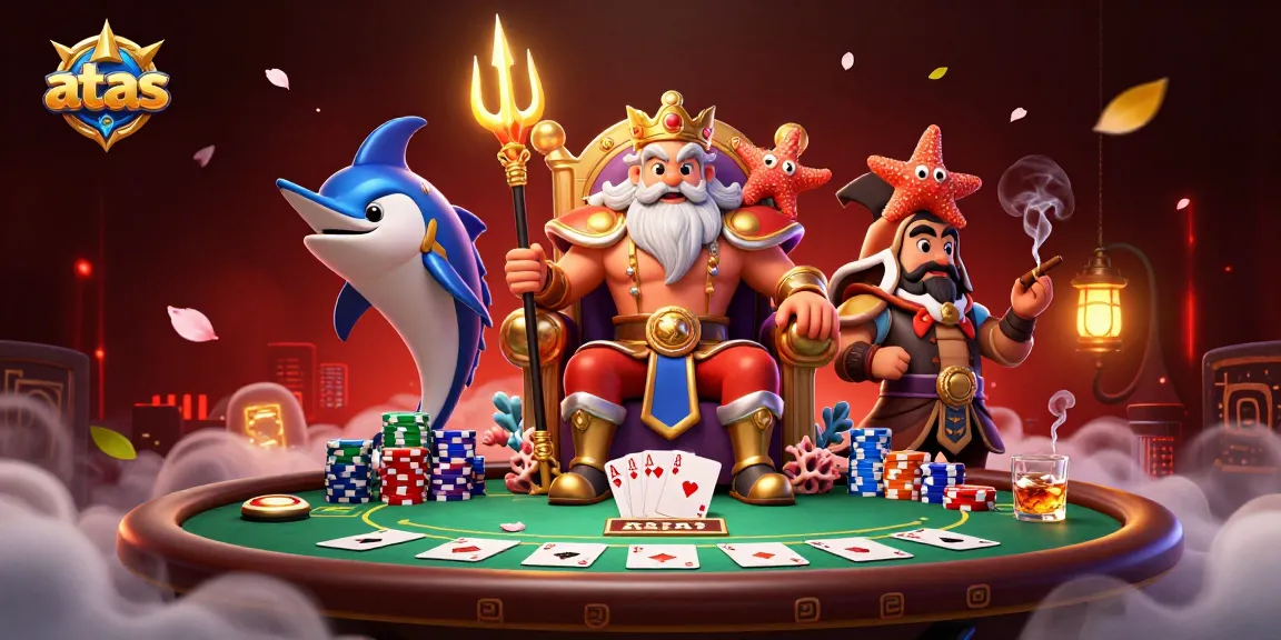 Engage in thrilling gameplay at atas casino with a vibrant illustration of Neptune and gameplay elements.