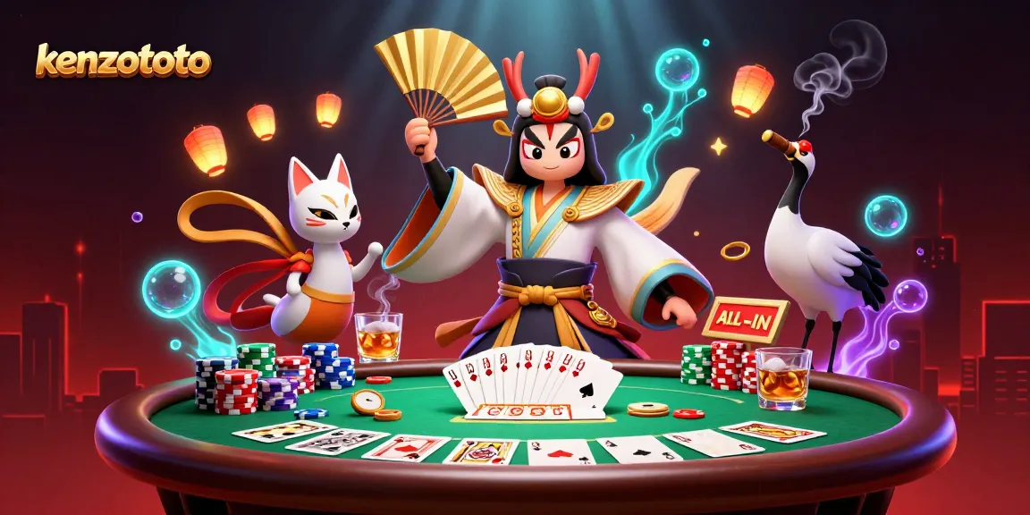 Kenzototo invites players to enjoy a high-stakes card game amidst a vibrant, dynamic casino scene.