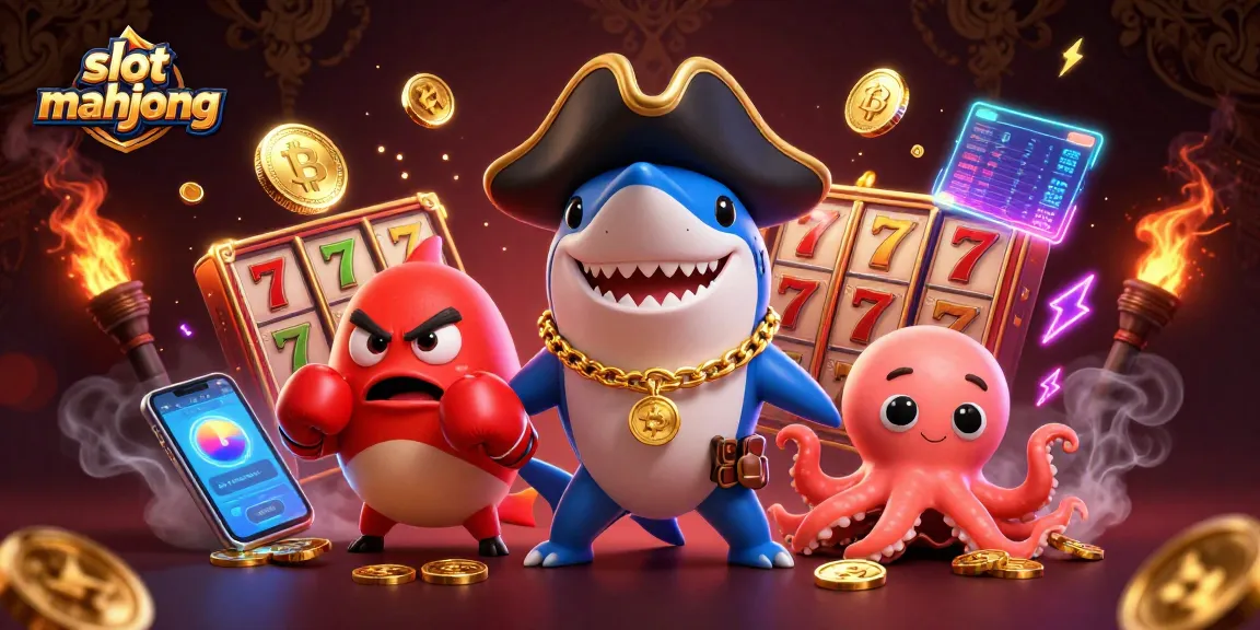 Experience the excitement of slot mahjong with vibrant characters and dynamic casino elements in an engaging digital illustration.