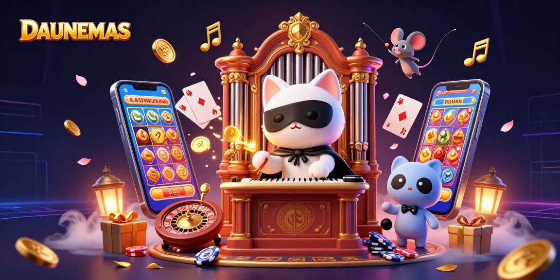 DAUNEMAS enchants players with vivid 3D casino illustration featuring dynamic game elements.